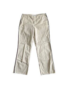 Y2K Tommy Hilfiger Beige Straight-Leg Jeans Sz 8 Frayed Hem & Side Stripe Detail